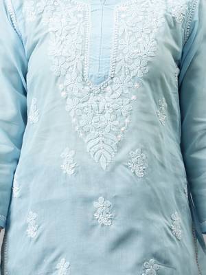 hand embroidered blue cotton lucknowi chikankari top 4