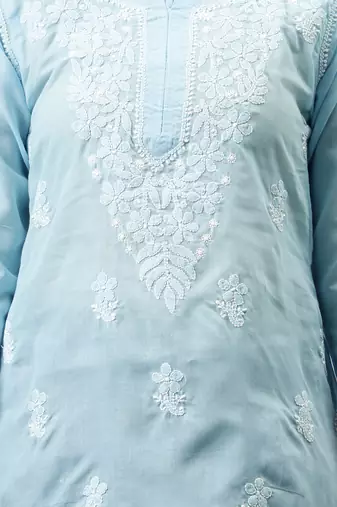 hand embroidered blue cotton lucknowi chikankari top