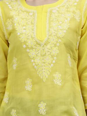 hand embroidered yellow cotton lucknowi chikankari top 4