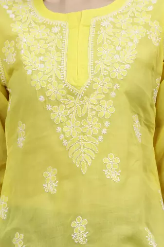 hand embroidered yellow cotton lucknowi chikankari top