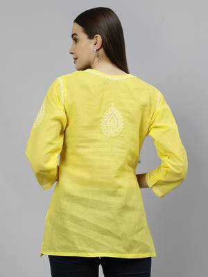 hand embroidered yellow cotton lucknowi chikankari top 5