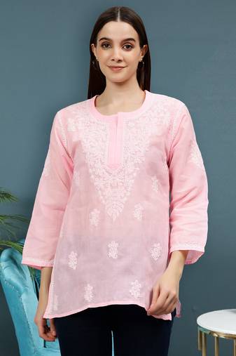 hand embroidered pink cotton lucknowi chikankari top