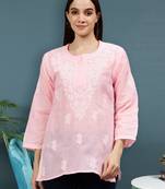 hand embroidered pink cotton lucknowi chikankari top