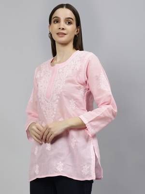 hand embroidered pink cotton lucknowi chikankari top 2