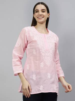 hand embroidered pink cotton lucknowi chikankari top 3