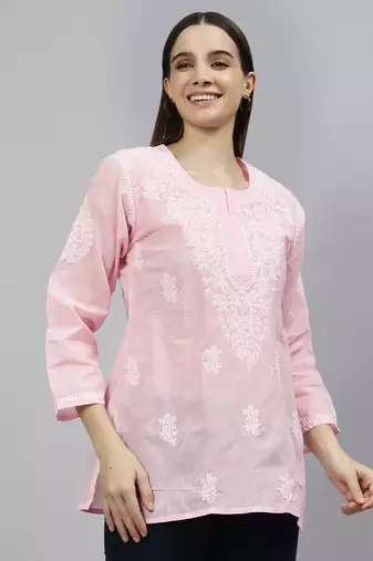 hand embroidered pink cotton lucknowi chikankari top