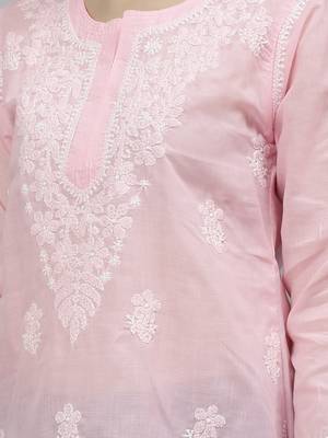 hand embroidered pink cotton lucknowi chikankari top 4