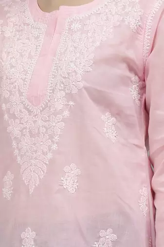 hand embroidered pink cotton lucknowi chikankari top