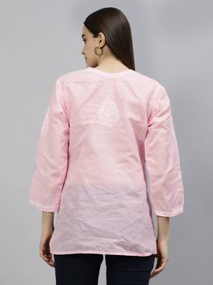 hand embroidered pink cotton lucknowi chikankari top 5