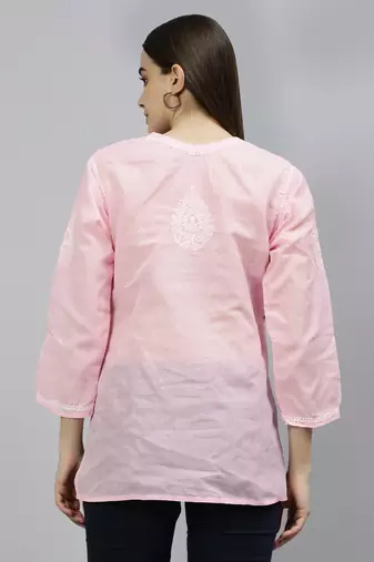 hand embroidered pink cotton lucknowi chikankari top