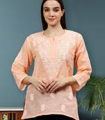 hand embroidered apricot peach cotton lucknowi chikankari top