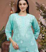 hand embroidered sea green cotton lucknowi chikankari top
