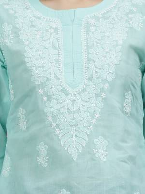hand embroidered sea green cotton lucknowi chikankari top 4