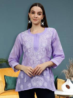 hand embroidered mauve cotton lucknowi chikankari top 1