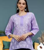 hand embroidered mauve cotton lucknowi chikankari top