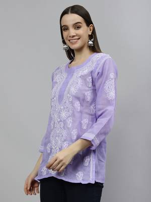 hand embroidered mauve cotton lucknowi chikankari top 2