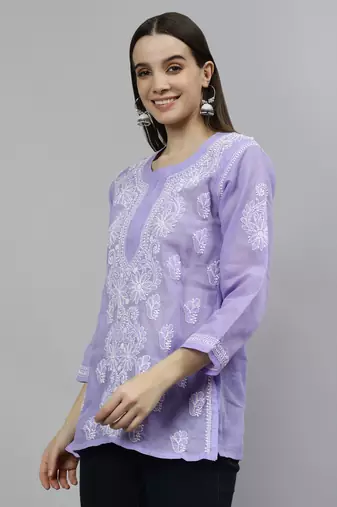 hand embroidered mauve cotton lucknowi chikankari top