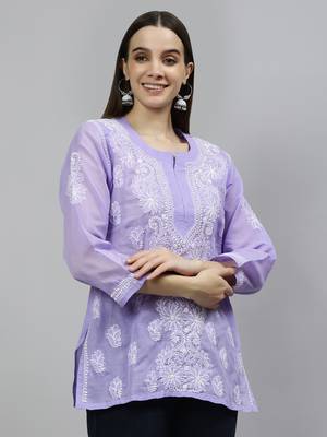 hand embroidered mauve cotton lucknowi chikankari top 3