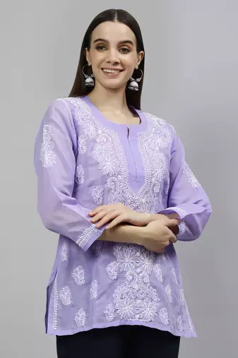 hand embroidered mauve cotton lucknowi chikankari top
