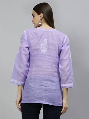 hand embroidered mauve cotton lucknowi chikankari top 5