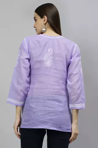 hand embroidered mauve cotton lucknowi chikankari top