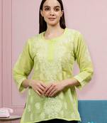 hand embroidered green cotton lucknowi chikankari top