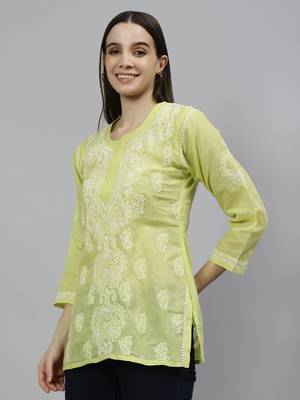 hand embroidered green cotton lucknowi chikankari top 2