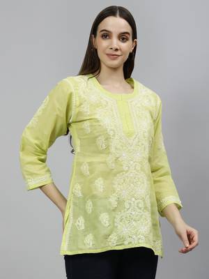 hand embroidered green cotton lucknowi chikankari top 3