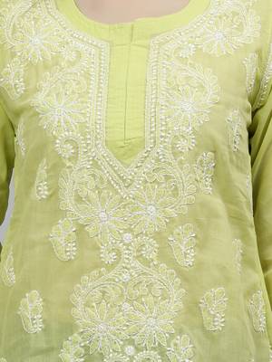 hand embroidered green cotton lucknowi chikankari top 4