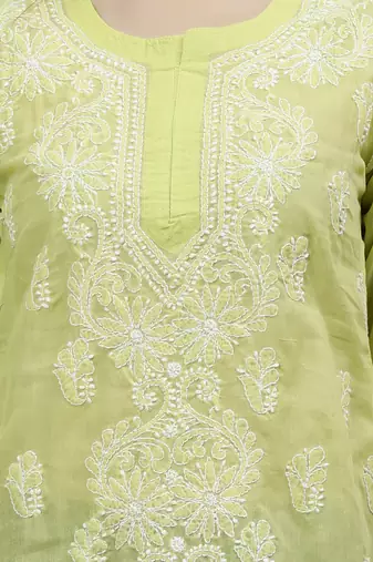 hand embroidered green cotton lucknowi chikankari top