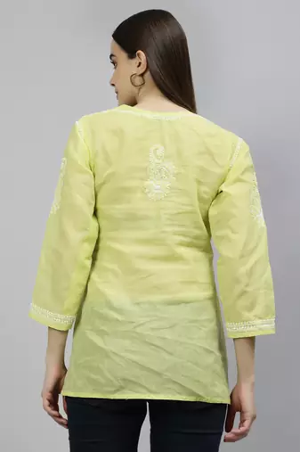 hand embroidered green cotton lucknowi chikankari top