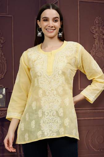 hand embroidered beige cotton lucknowi chikankari top