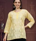 hand embroidered beige cotton lucknowi chikankari top