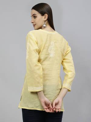 hand embroidered beige cotton lucknowi chikankari top 2