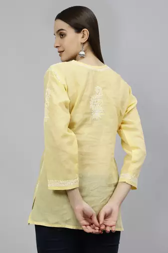 hand embroidered beige cotton lucknowi chikankari top