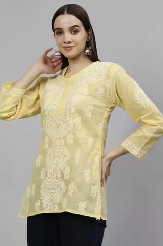 hand embroidered beige cotton lucknowi chikankari top