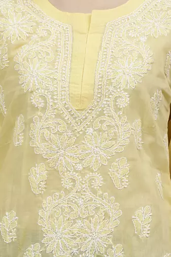 hand embroidered beige cotton lucknowi chikankari top