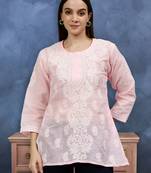 hand embroidered pink cotton lucknowi chikankari top