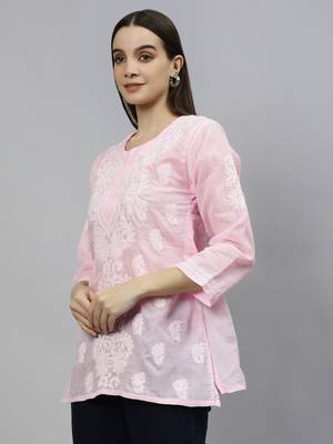 hand embroidered pink cotton lucknowi chikankari top 2