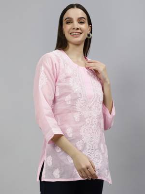 hand embroidered pink cotton lucknowi chikankari top 3