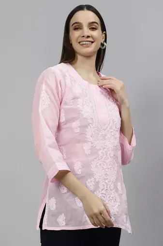 hand embroidered pink cotton lucknowi chikankari top