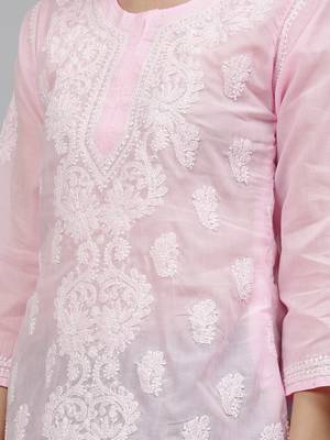 hand embroidered pink cotton lucknowi chikankari top 4
