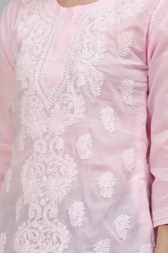 hand embroidered pink cotton lucknowi chikankari top