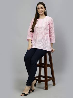 hand embroidered pink cotton lucknowi chikankari top 5