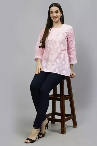 hand embroidered pink cotton lucknowi chikankari top