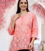 hand embroidered peach cotton lucknowi chikankari top