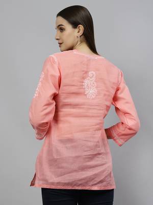 hand embroidered peach cotton lucknowi chikankari top 3
