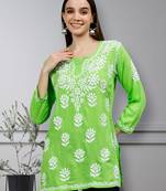 hand embroidered parrot green modal lucknowi chikankari top