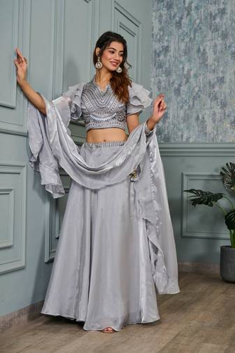Premium Heavy Embroidery & Sequins Work With Latkan cancan Lehenga and croptop