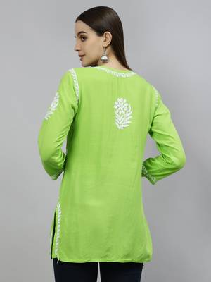 hand embroidered parrot green modal lucknowi chikankari top 3